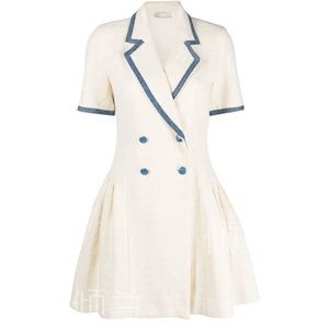 White tweed collar short dress with blue trim